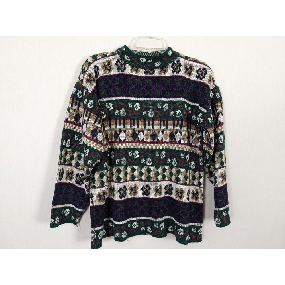 Vintage Caroline Colours green multicolored oversized sweater S - Picture 7 of 8